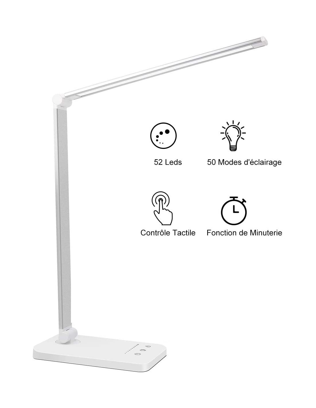 Lampe de Bureau sans fil à Led Tactile Rechargeable Flexible avec Cable  micro-USB Lampe de