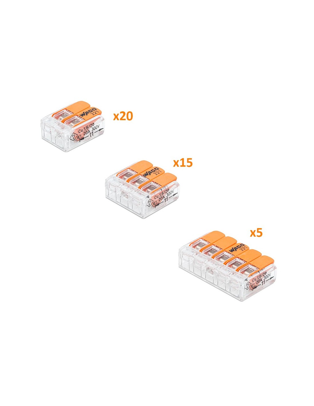 3 mini bornes de connexion rapide WAGO S221 3 entrées - 221-613